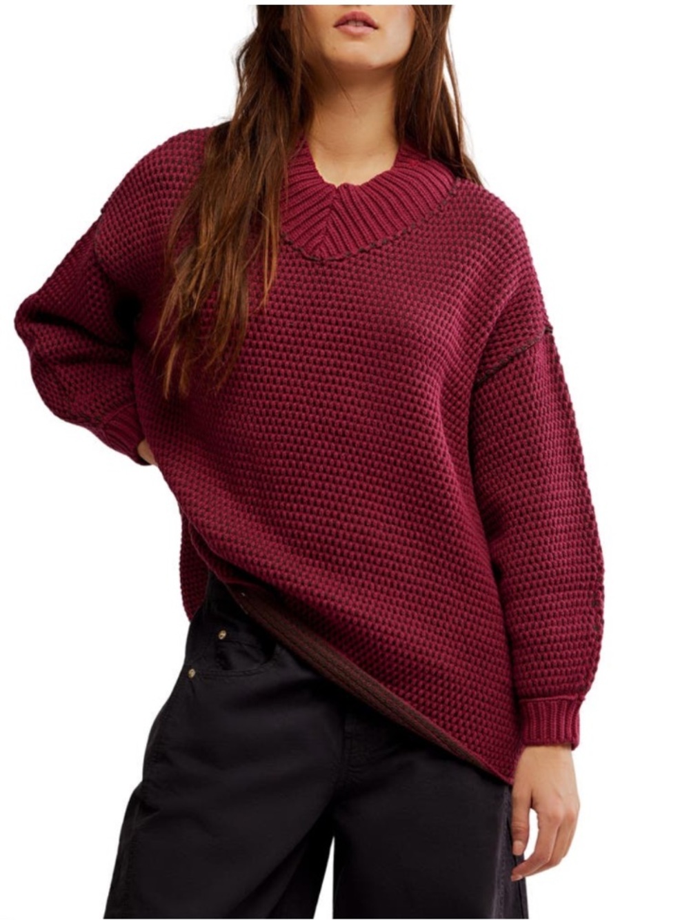 Free People Maisie Oversized Sweater in Cranberry Fudge New!